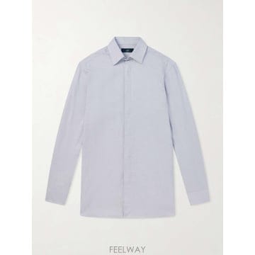 26 FW 던힐 라이트 블루 코튼 캐시미어 블렌드 셔츠 TP581688842