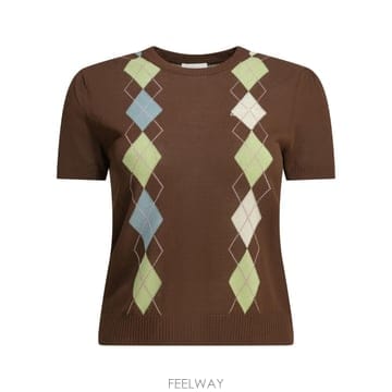 [V90]가니 A104029505H 여성 니트 스웨터 가디건 Argyle crewneck sweater