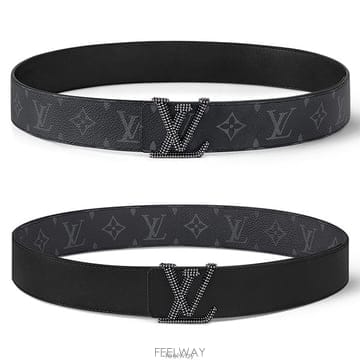 26 FW 루이비통 LV 이니셜 스터드 40mm 모노그램 코팅 캔버스 리버서블 벨트 블랙
