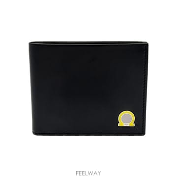 페라가모 Ferragamo 66 9441 블랙 레더 간치니 로고 장식 반지갑