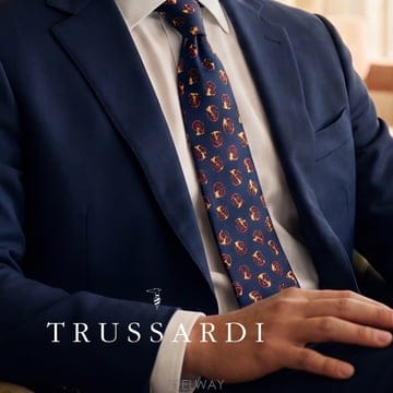 TRUSSARDI 트루사르디 실크 네이비 로고 패턴 넥타이 9.7cm S~A+등급 e2030