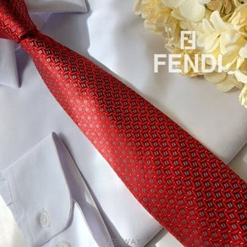 FENDI 펜디 실크 레드 로고 자수 패턴 넥타이 8.8cm A+등급 e2136
