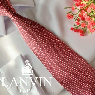 LANVIN 랑방 실크 레드 기하 패턴 넥타이 8cm S~A+등급 e2145