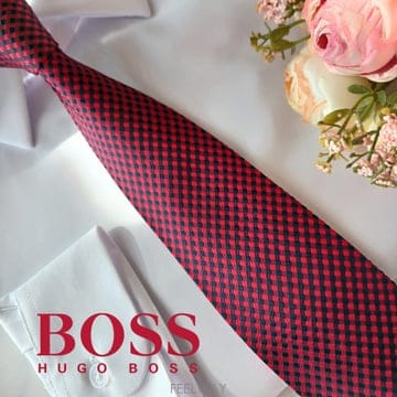 HUGO BOSS 휴고보스 실크 레드 네이비 체크 패턴 넥타이 7.5cm S~A+등급 e2146