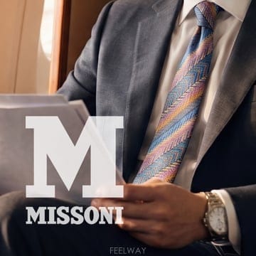 MISSONI 미쏘니 실크 블루 믹스 지그재그 패턴 넥타이 9.5cm A+등급 K3705