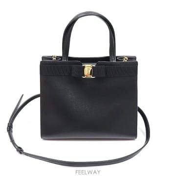 Ferragamo(페라가모) 21 I290 블랙 카프스킨 바라 보우 탑핸들 2WAY