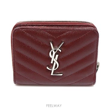 Saint Laurent(생로랑) 403723 버건디 그랑 드 뿌드르 엠보스드 모노그램 컴팩트 지퍼 어라운드