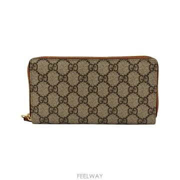구찌 Gucci 410102 GG 수프림 캔버스 브라운 레더 지퍼 장지갑
