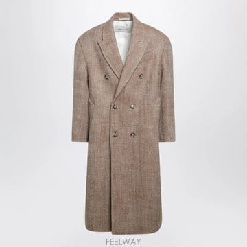 26 F/W 아미 롱 브라운 & 아이보리 헤링본 울 코트 HCO458 B0052327150