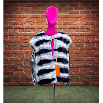 [PREMIUM REX FUR]  럭셔리 천연 리얼 렉스퍼 스트라이프 베스트