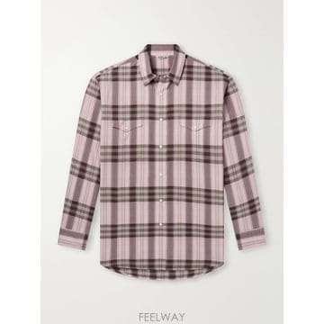 26 FW 오라리 핑크 체크 코튼 실크 혼방 플란넬 셔츠 TP581699439