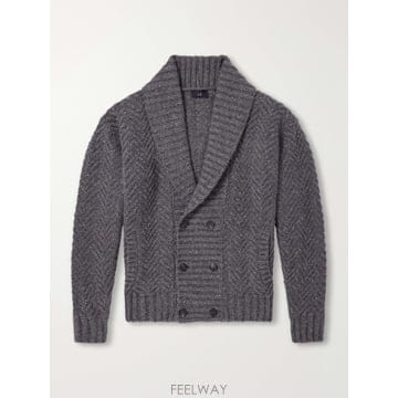 26 FW 던힐 그레이 더블 브레스티드 셰브론 니트 캐시미어 가디건 TP581699002