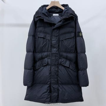 [S+급/L] 스톤아일랜드 크링클랩스 후드 롱 패딩 자켓 블랙