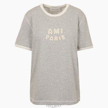 [국내/당일]UTS371 724 A079 아미 AMI PARIS 로고 패치 그레이 반팔티