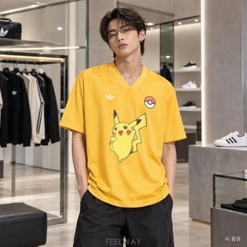 아디다스 오리지널 x 포켓몬 피카츄 루즈 저지 티셔츠 프리러브드 옐로우 IB7065