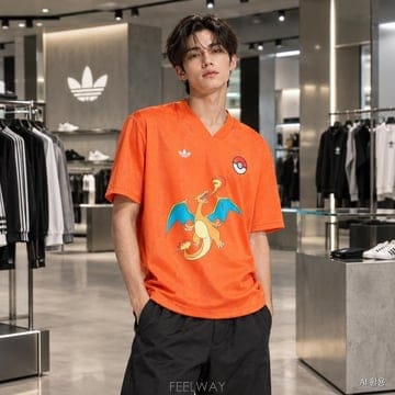 아디다스 오리지널 x 포켓몬 차리자드 리자몽 루즈 저지 티셔츠 콜리지에이트 오렌지