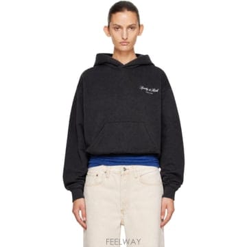 26 FW 스포티앤리치 블랙 시그니처 NY 후드티 262446F097009