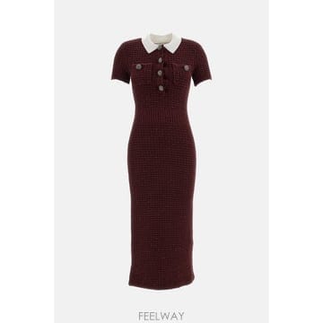 26 F/W 셀프 포트레이트 버건디 텍스처 니트 미디 드레스 SC26 B0032316731