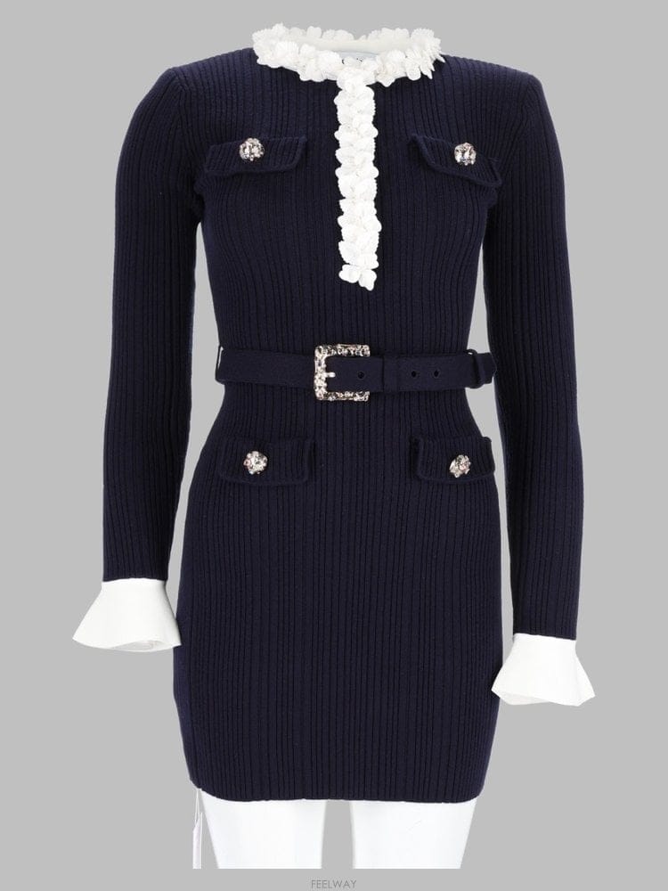 Self Portrait 26 F/W ���� ��Ʈ����Ʈ �巹�� AW26-101S-N_NAVY B004230905626 F/W ���� ��Ʈ����Ʈ �巹�� AW26-101S-N_NAVY B004230
