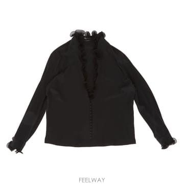 26 F/W 톰포드 실크 크레페 드 신 RUFFLE 로우 목걸이 블라 B0742309348