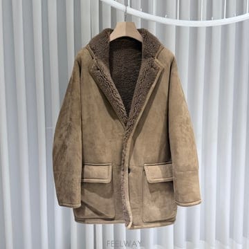 (A급/2) / 아프레쎄 스웨이드 메리노 무스탕 카라 하프 코트 브라운