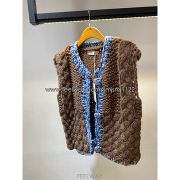 여자 가을 겨울 니트 브이넥 조끼 핸드메이드 브라운 F