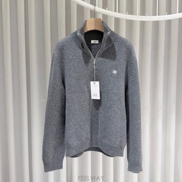 (S급/XL) / 셀린느 울 캐시미어 트리옹프 니트 하프집업 그레이
