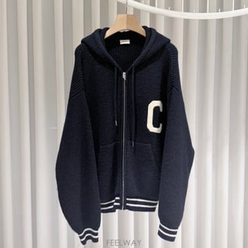 (S급/XL) / 셀린느 C 컬리지 네이비 니트 후드집업 자켓