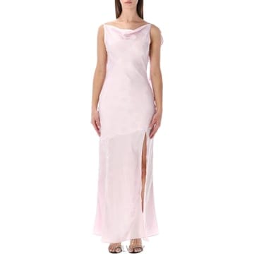 26SS 로테이트 롱 드레스 Rosa with Back Opening 앤 드레이프 디테일 in 핑크 패브릭 