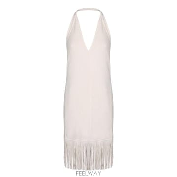 26FW 페라가모 비스코스 니트 패브릭  딥 V 넥라인  Fringe detailing at the hem 