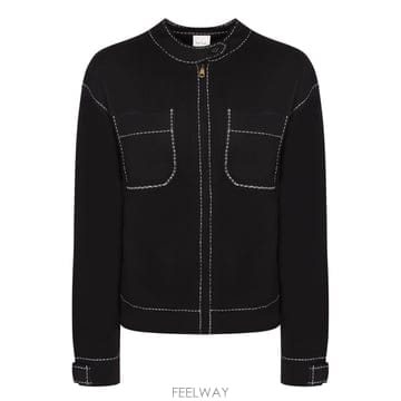 26FW 폴스미스 블랙 니트 가디건  골드톤 프론트 지퍼  투 패치 포켓  화이트 배색 stitching  