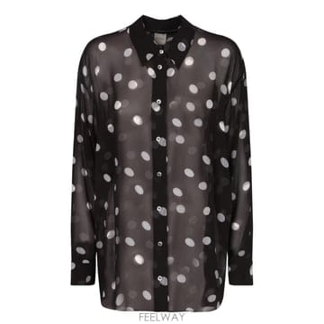 26FW 폴스미스 라이트 앤 시어 패브릭  화이트 polka dot 프린트  클래식 칼라 앤 button 클