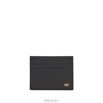 24FW 살바토레 페라가모 블랙 카드 홀더 with 마이크로 간치니 on the 프론트 앤 로고 레터링 on