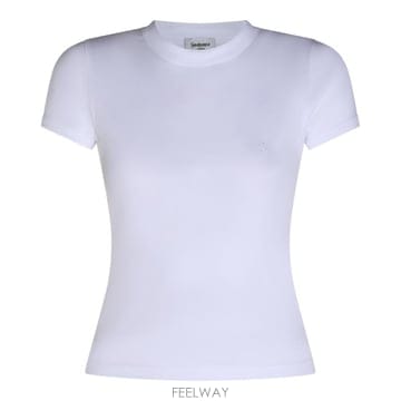 [B47]생로랑 869630Y38BD9000 여성 티셔츠 상의 탑 WHITE COTTON T SHIRT