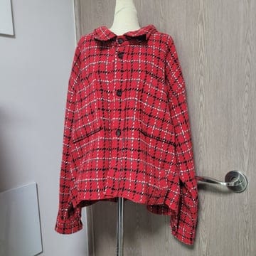 페이스 커넥션 매장판 체크 트위드  자켓 레드  오버핏