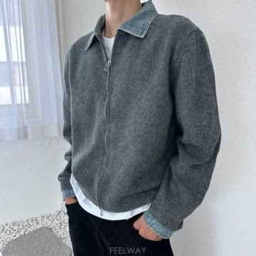 프리미엄 데님카라포인트 투웨이 집업 2컬러