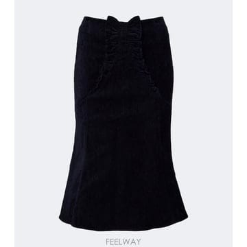 26 FW Shushu Tong 보우 디테일 러플 벨벳 미디 스커트 TP581850507