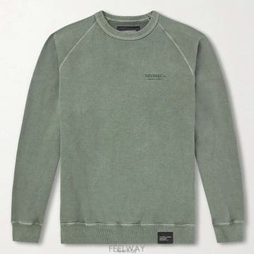 26 FW 네이버후드 그린 릴렉스 크루넥 리브드 헴 코튼 저지 피그먼트 다이드 스웨트셔