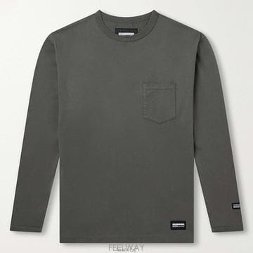 26 FW 네이버후드 그레이 로고 아플리케 박시 포켓 코튼 저지 롱슬리브 티셔츠