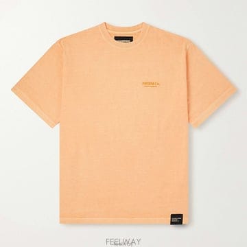26 FW 네이버후드 오렌지 로고 엠브로이더리 피그먼트 다이 코튼 저지 티셔츠