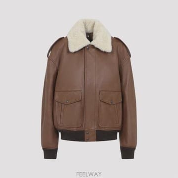 26FW 생로랑 시어링 칼라 가죽 봄버 자켓 843525 YCTE2 2146 MARRON TERRACOTTA