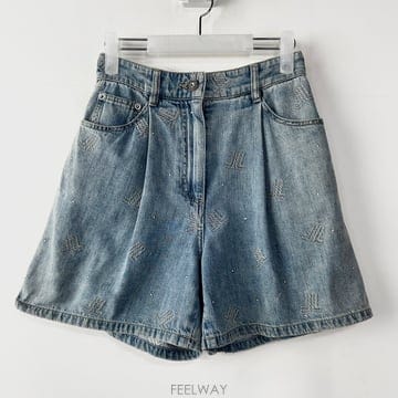 랑방컬렉션 로고 자수 데님 숏 팬츠