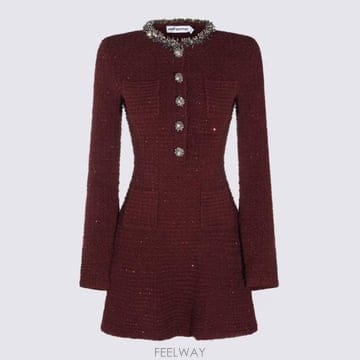 26FW 셀프 포트레이트 미디 원피스 SC26152S BU BURGUNDY