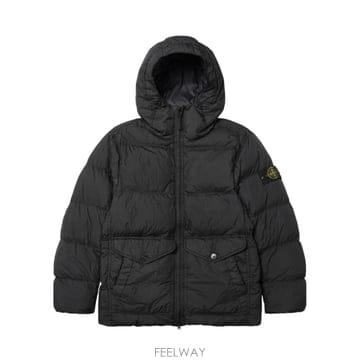 스톤 아일랜드 크링클랩스 후드 다운 자켓 블랙 - 24FW