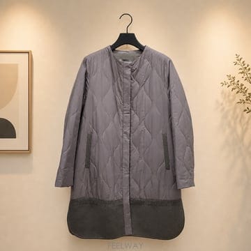 쁘렝땅(PRENDANG) 울소재 배색 라운드넥 퀼팅 점퍼 85-92-155사이즈