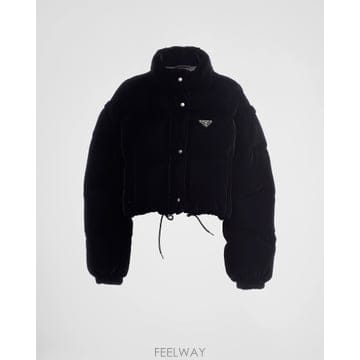 프라다 리나일론 벨벳 크롭 컨버터블 구스 다운 재킷 291805 178Y F0002