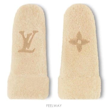26 FW 루이비통 베이지 LV 이니셜 모노그램 플라워 시어링 미트 장갑