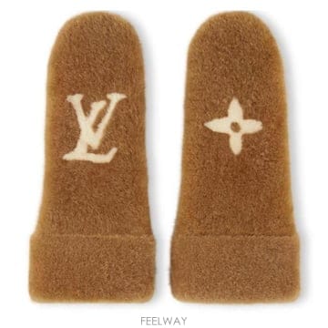 26 FW 루이비통 카멜 LV 이니셜 모노그램 플라워 시어링 미트 장갑