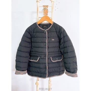 몽빈티지(130(9Y)닥스키즈거위털체크라인배색노카라블랙패딩