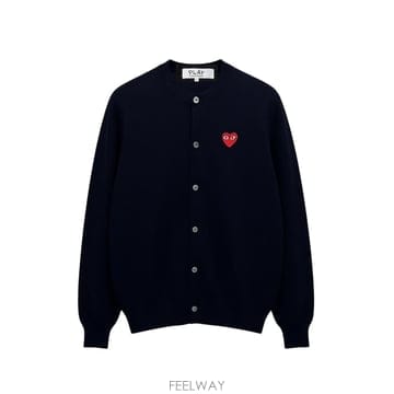 꼼데가르송 레드하트 니트 라운드넥 가디건 블랙 AXN0070511